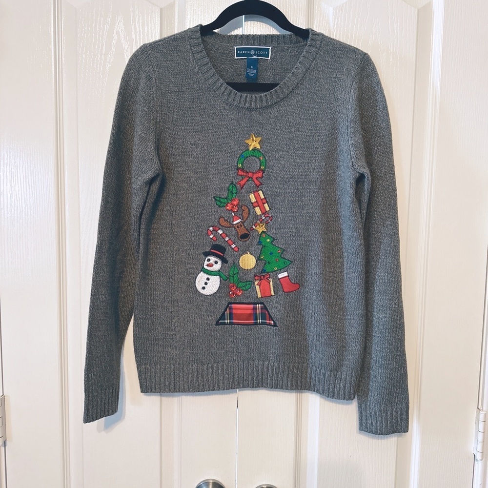 Woman’s Karen Scott Christmas Ugly Sweater Christmas Tree with Rhinestones S